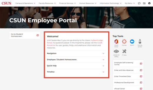 New CSUN Portal employee page